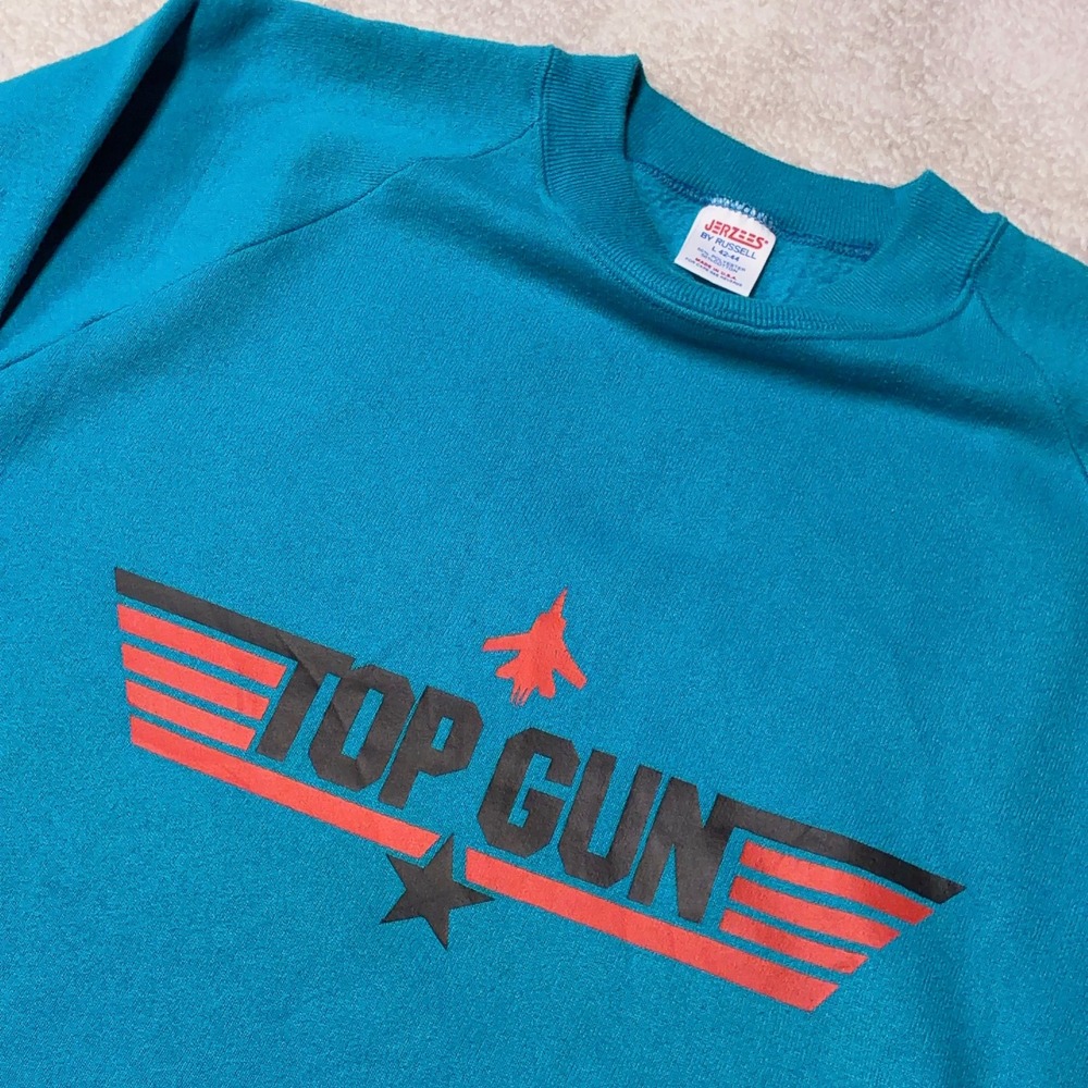RARE Vintage 80s Top Gun Movie Promo Teal Sweatshirt Jerzees Made in USA Mens L